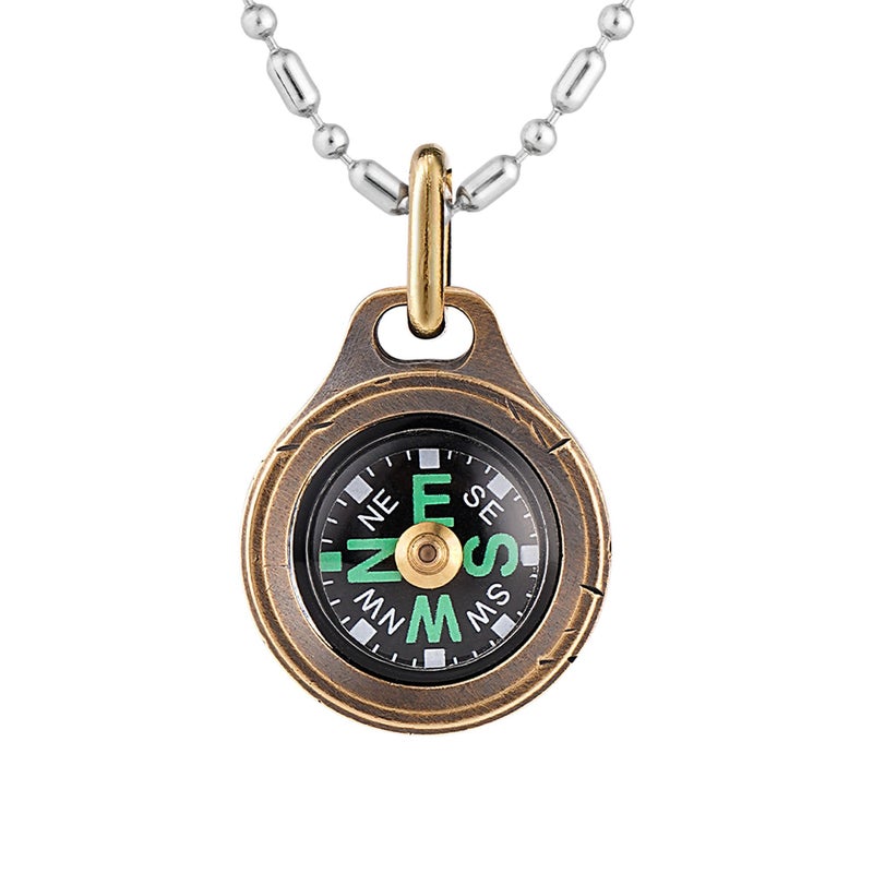 MecArmy CMP Handmade Brass Mini Compass, Pocket Compass Hiking Survival, Small IPX5 Waterproof, Glow-in-The-Dark, Compact, Necklace Pendant, Keychain & Lanyard Mount, Ideal Gift for Women Men - Image 1